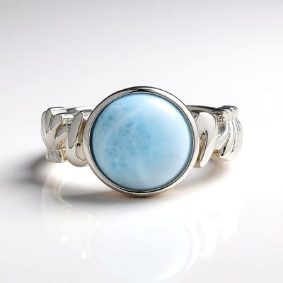 Cavill - Larimar Ring - 925 Sterling Zilver Gerhodineerd - 2,95 ct Blauwe Larimar Cabochon - Modern Elegant Sieraad