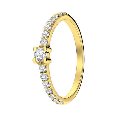 Lucardi Dames Zilveren goldplated ring met zirkonia stenen - Ring - 925 Zilver - Goudkleurig - 15.50 / 49 mm