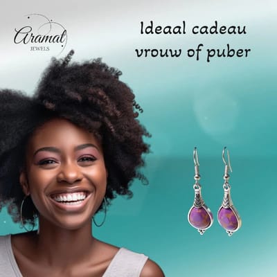 Aramat Jewels | Oorhangers | Prachtige Paarse Druppel Oorhangers met Bohemien Charme | | | |15mm | Staal | Volwassenen | Verkleurd niet