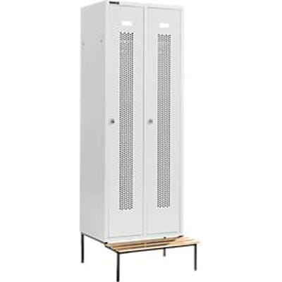 Schäfer Shop Select Kledinglocker, met zitbank, 2 compartimenten, 300 mm, draaigrendelslot, deur lichtgrijs
