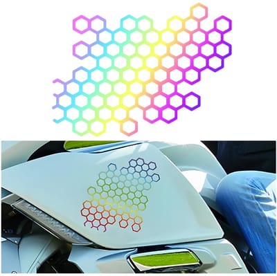 Dailygoods- Autostickers Honingraatpatroon - Zeshoekige Sticker - Motorfiets Decoratie - Universeel - PET Materiaal - 15,4 x 12,2 cm - Motorstickers