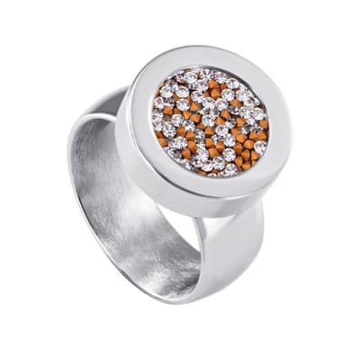 Quiges RVS Schroefsysteem Ring Zilverkleurig Glans 16mm met Verwisselbare Zirkonia Goudkleurig Transparant 12mm Mini Munt