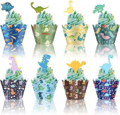 Dailygoods- Cupcake Toppers Dinosaurus - 48 Stuks - Feest Decoratie - Cupcake Versiering - Thema Party - Aantrekkelijk Ontwerp - Perfect voor Verjaardagen - Feestdecoratie