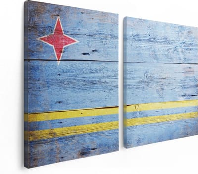 Artaza Canvas Schilderij Tweeluik Aruba Vlag op Hout - 120x80 - Foto Op Canvas - Canvas Print
