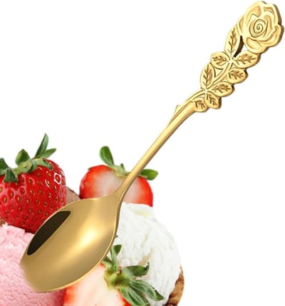 Roestvrij stalen lepel - Dessert lepel - Koffie roeren - Elegant bloemhandvat - 12.8 cm - Goud