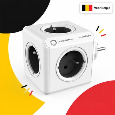 PowerCube Original – Type E Stekkerdoos Adapter – 5 Stopcontacten – Compact Design – Kinderbeveiliging – Uitbreidingsmodel – Grijs