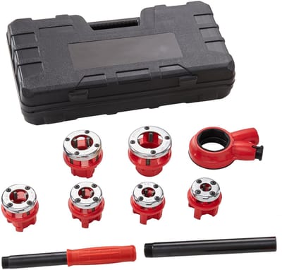 Ratel Buisdraad Snijset – 1/4 Inch tot 1-1/4 Inch NPT – Handmatige Ratelgereedschap met 6 NPT Matrijzen – Draagbare Set met Opbergtas voor Gegalvaniseerde, Aluminium, IJzer en Koper Buizen
