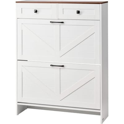 VEVOR Schoenenkast met 2 deuren, Kantelbeveiliging en Lades, Ruimtebesparende Schoenenkast, Vrijstaande Schoenenkast voor In de Hal, Woonkamer, Veranda, Schoenenrek 80x24x105 cm, Wit