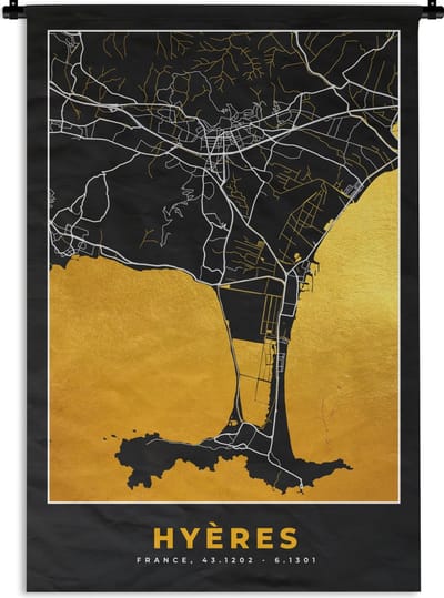 Wandkleed - Wanddoek - Plattegrond – Hyères – Stadskaart – Kaart – Frankrijk - 120x180 cm - Wandtapijt