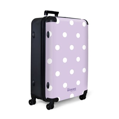 NoBoringSuitcases.com® - Koffer groot - Reiskoffer lichtgewicht - Lichtpaarse achtergrond met witte stippen - Rolkoffer met 4 wielen - Grote trolley XL - 98 liter bagage