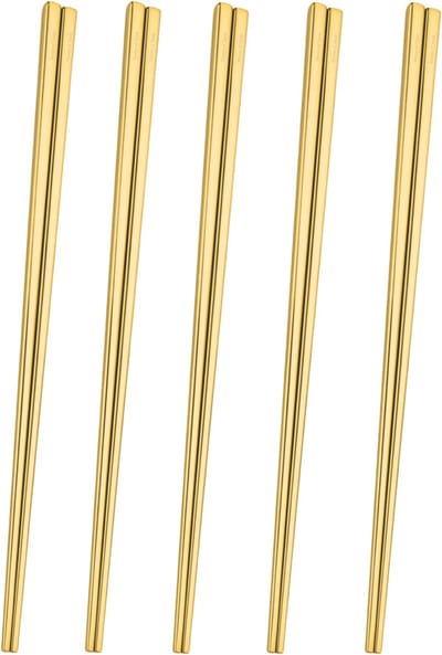 House of Husk Chopsticks Set - Koreaanse Eetstokjes - Vaatwasserbestendig - RVS - 5 Paar - Goud