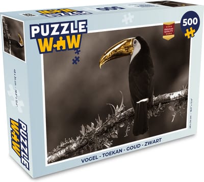 Puzzel Vogel - Toekan - Goud - Zwart - Legpuzzel - Puzzel 500 stukjes