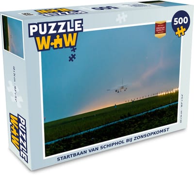 Puzzel Startbaan van Schiphol bij zonsopkomst - Legpuzzel - Puzzel 500 stukjes