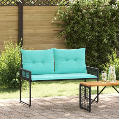 vidaXL - Tuinbank - Zwart - en - Turkoois - 118 - x - 55 - x - 82 - cm - PE - Riet - en - Stof