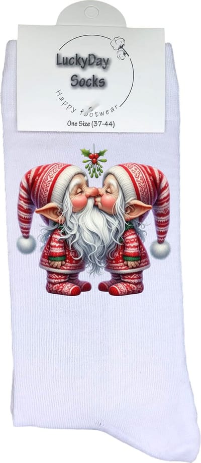 Elfjes - Verjaardag cadeau - Grappige sokken - Print sokken - Leuke sokken voor heren en dames - Moederdag - Vaderdag - Cadeau voor hem en haar - Kerstcadeau - Vrolijke sokken - Valentijns cadeau - Maretak - Socks waar je Happy van wordt - Maat 37-44