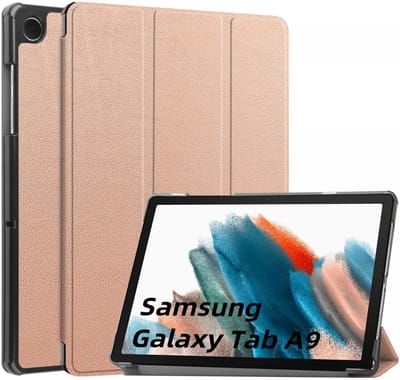 Tablet Hoes Geschikt voor Sanmsung Galaxy Tab A11 / Tab A9 | Book Case met Standaard | Kunstlederen Beschermhoes | Tri-fold | Roze Goud