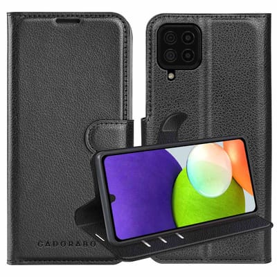 Cadorabo Hoesje geschikt voor Samsung Galaxy A22 4G / M22 / M32 4G in PHANTOM ZWART - Beschermhoes met magnetische sluiting, standfunctie en kaartvakje Book Case Cover Etui