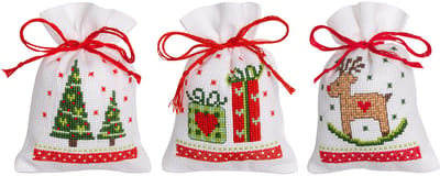 Vervaco - Kruidenzakje kit - Kerst - Kerstmotiefjes set van 3 - PN-0188100 - Borduren - Borduurpakket - Borduurpakket volwassenen - Borduurpakket kind