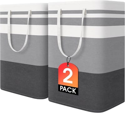 Wasmand - Grote Wasmand - Opvouwbare Wasmand 75 Liter - Set van 2 Wasmanden - Waterdichte Wasmand - Vrijstaand - Voor Badkamer Slaapkamer en Wasruimte - Grijs