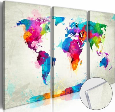 Afbeelding op acrylglas - Explosie van kleuren, wereldkaart, Multi-gekleurd, 3luik