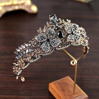Diadème Couronne Nouvelle Mariée Mariage Accessoires de Cheveux Couronne Style Palais Baroque Rétro Diadème Reine gray