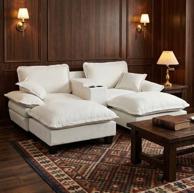 HAUSS SPOLE Hoekbank - Modulaire Cloud Bank - Met Usb, Opbergruimte En Bekerhouders - Voor Woonkamer En Appartement - Chenille Beige