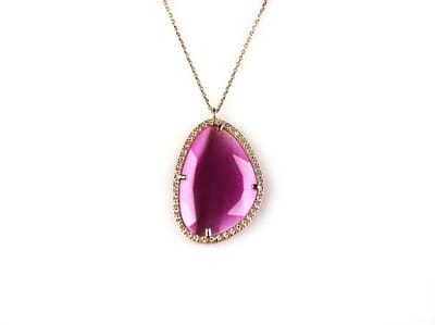 model Druppel gezet ketting in zilver roze verguld met hanger gezet met roze steen en cubic zirconia