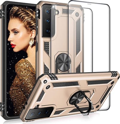 HB Hoesje Geschikt voor Samsung Galaxy S21 Roségoud - Anti-Shock Hybrid Armor Back Cover - Hoes met Kickstand Ring