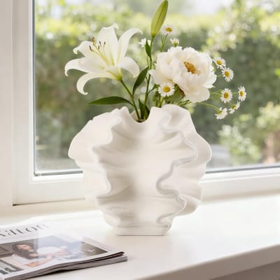 Dailygoods - Beige keramische vaas, bloemenvaas, magische golf, modern, esthetische decoratieve vazen voor moderne boho, Scandinavische minimalistische vazen, decoratieve vazen voor thuis, woonkamer