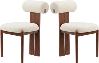 COLAMY Houten eetkamerstoelen set van 2 – Gestoffeerde stoelen met open gebogen rugleuning en dikke zitkussens – Voor keuken en eetkamer – Antislipzolen – Beige