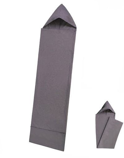 Kampeerslaapzak - Slaapzak voor thuis - Slaapzakvoering - Slaapzak met capuchon - Draagbare slaapzak - Slaapzak - Ontwerp met capuchon - Comfortabel slapen - 145*35cm - Geschikt voor kamperen, hotels, accommodatie, zaken, reizen - Grijs