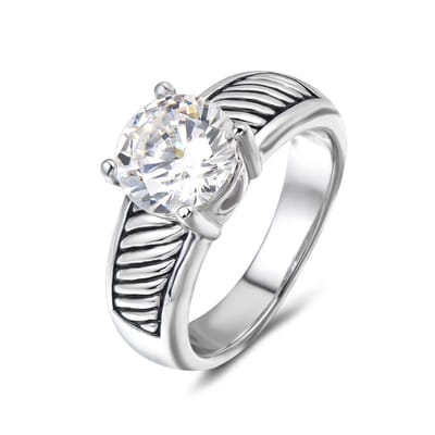 Quiges - Ring Klassiek Solitair in Vintage Stijl van 925 Zilver met Zirkonia Transparant - QSR09318