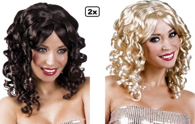 2x Luxe Pruik Gala cocktail zwart en blond - Themafeest hollywood gala jubileum thema feest party