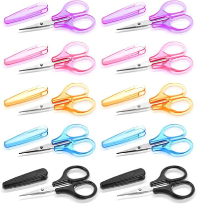 Schaarset met 10 stuks roestvrijstalen knutselscharen en beschermhoes - voor naaien, papier snijden en scrapbooking