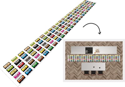 Keukenloper - Keukenmat - Patronen - Cassettebandjes - Muziek - 400x50 cm - Keuken vloerkleed