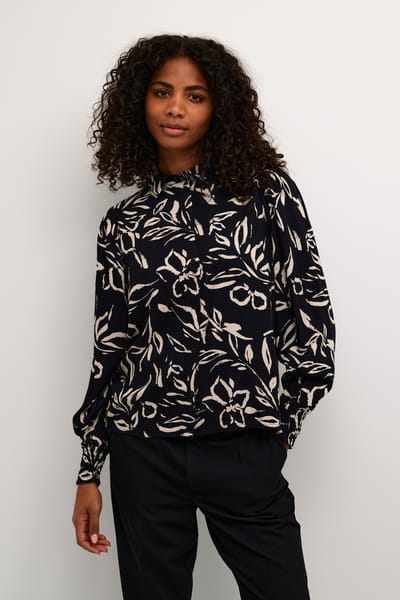 Overhemd met lang mouwen Regular fit Black/Sand Painted Flower black multi
