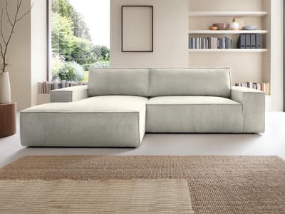 Vente-unique Hoekslaapbank AMELIA van PASCAL MORABITO - Ribfluweel - Beige - Hoek links