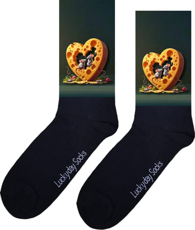 Muis - Opkikkertje - Harten - Valentijn - Kaas - Grappige sokken - Valentijn cadeau - Verjaardag - Geluk - Grappige sokken - Leuke sokken - Vrolijke sokken - Kleur - Kerst sokken - Vaderdag - Moederdag - Socks maken Happy - 37-44