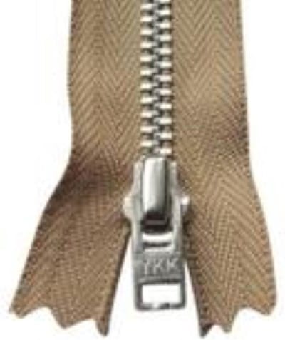 YKK broekrits met nikkeltandjes, Lengte 15 cm, Beige, niet deelbaar, Per Stuk.