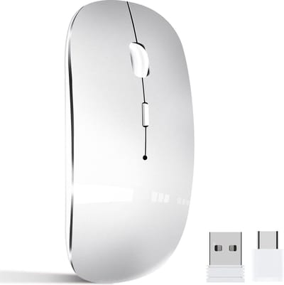 StayPowered Draadloze Muis - Ultiem Comfort en Precisie - Plug & Play - Stille Klikken - Oplaadbaar - Ergonomisch Design - Duale USB/Type-C Ontvanger - Brede Compatibiliteit - Witzilver - Levering Sneller dan Aangegeven!