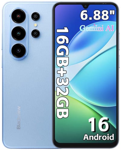 Blackview WAVE 10C Smartphone - Telefoon Dubbele Sim 4G - 6,88" HD+ IPS - 16GB(4+12) RAM - 32GB ROM - 5000 mAh - Android 16 - GPS - Blauw