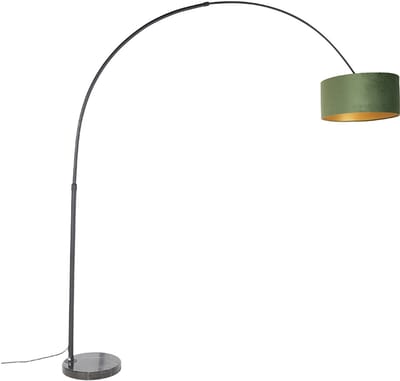 QAZQA xxl - Moderne Booglamp | Vloerlamp | Staande Lamp met kap - 1 lichts - H 2250 mm - Zwart Goud - Woonkamer | Slaapkamer