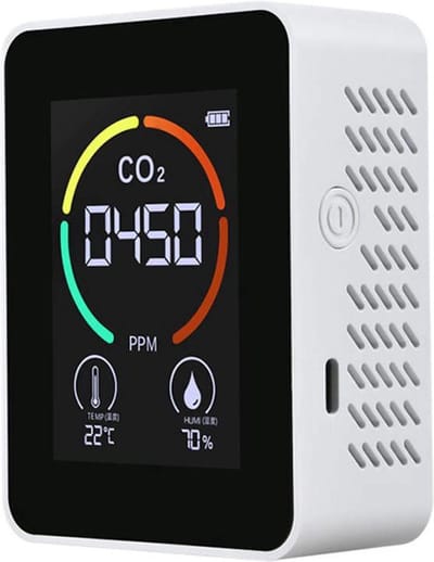 Royal Swiss® CO2 Luchtkwaliteitsmeter – CO2 melder & detector – Koolstofdioxide meter voor binnen – Thermometer & hygrometer – Draagbaar en oplaadbaar