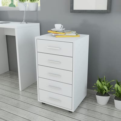 vidaXL - Kantoor - ladeblok - op - wielen - 5 - lades - wit