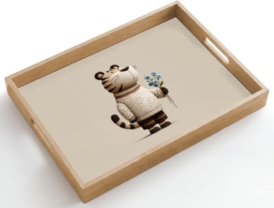 Dienblad hout 50x35 cm - Schootdienblad - Tijger - Blauwe bloemen - Rustig - Borrelplank rechthoek - Plateau dienbladen
