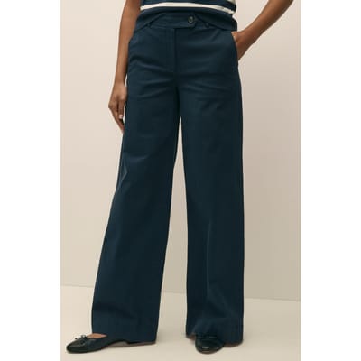 Brooks Brothers Wide Leg Cotton Twill Pant Navy Size: 8 | Wide-Leg & Flared Pants Outlet | Dames | Blauw