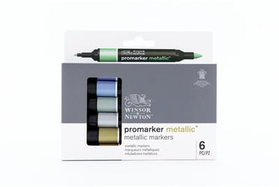 Winsor & Newton 0290135 Promarker Metallic 6 Set | Watergedragen metallic markers met 2 punten