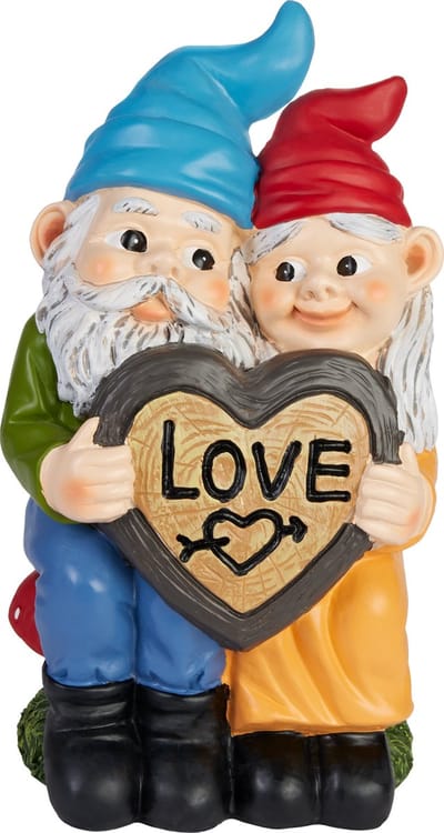 BRUBAKER Tuinkabouters Geliefden - Verliefd Kabouterpaar op Paddestoel met Liefdeshart - Grappige Tuinbeeldjes - Weerbestendige Decoratie voor Tuin en Camping - 24 cm hoog