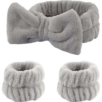 Ensemble de bracelets de lavage du visage, bandeaux, accessoires de salle de bain Spa, ensemble d'accessoires imperméables à Absorption d'eau pour femmes et filles gris
