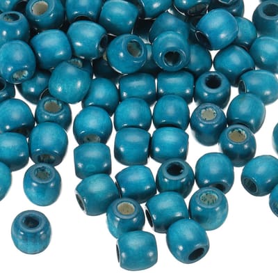 Houten kralen, haarvlechtkralen, onafgewerkte natuurlijke vathouten afstandhouders, kralen voor handwerk, haar, doe-het-zelf, macramé, sieraden, blauw (16 x 17 mm, gat van 7